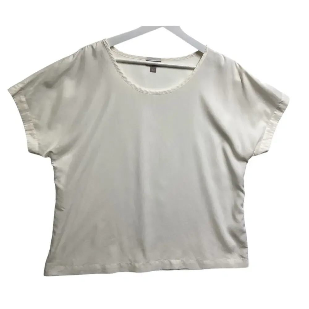 J. Jill shirt lightweight round neckline off-white short sleeves size L